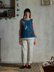 Blue Checks on White Box Pleats Pants