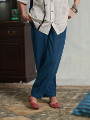 Blue Checks Box Pleats Pants