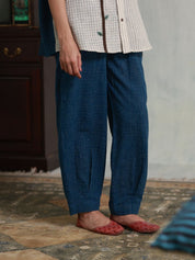 Blue Checks Box Pleats Pants