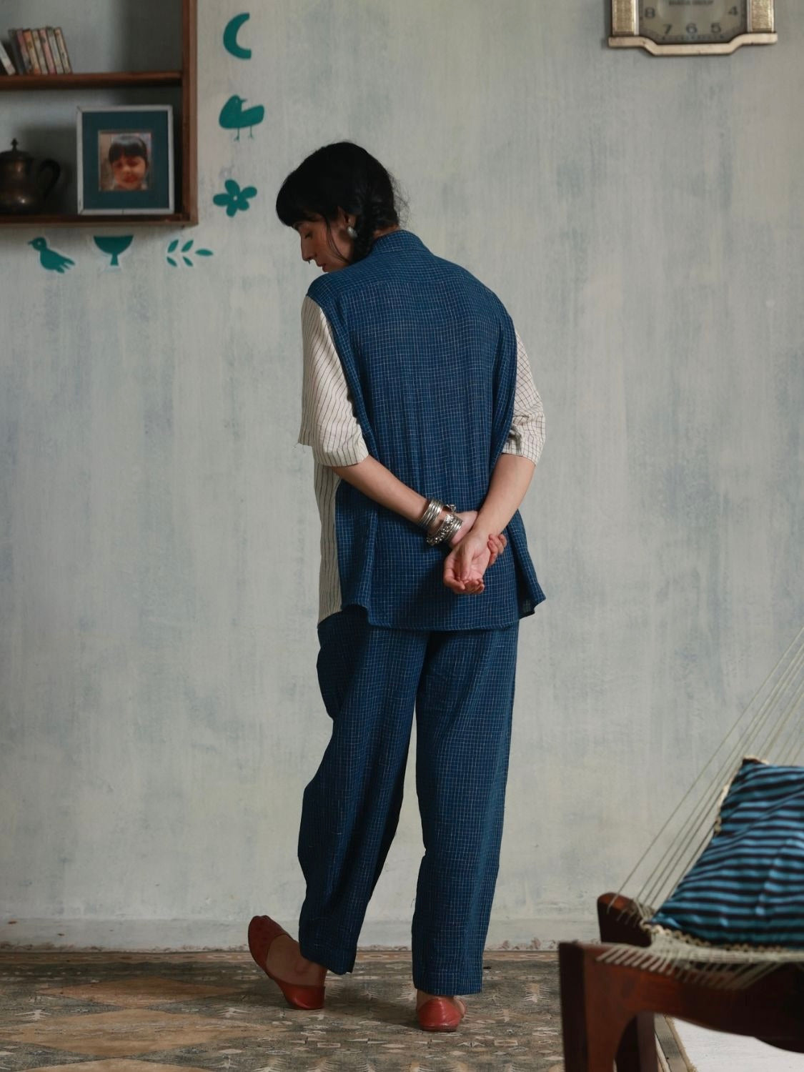 Blue Checks Box Pleats Pants