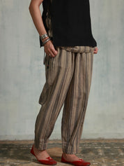 Grey Stripes Box Pleats Pants