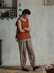 Grey Stripes Box Pleats Pants