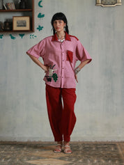 Red Checks Box Pleats Pants