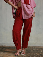 Red Checks Box Pleats Pants