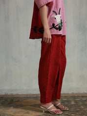 Red Checks Box Pleats Pants