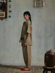 Brown Stripes Box Pleats Pants