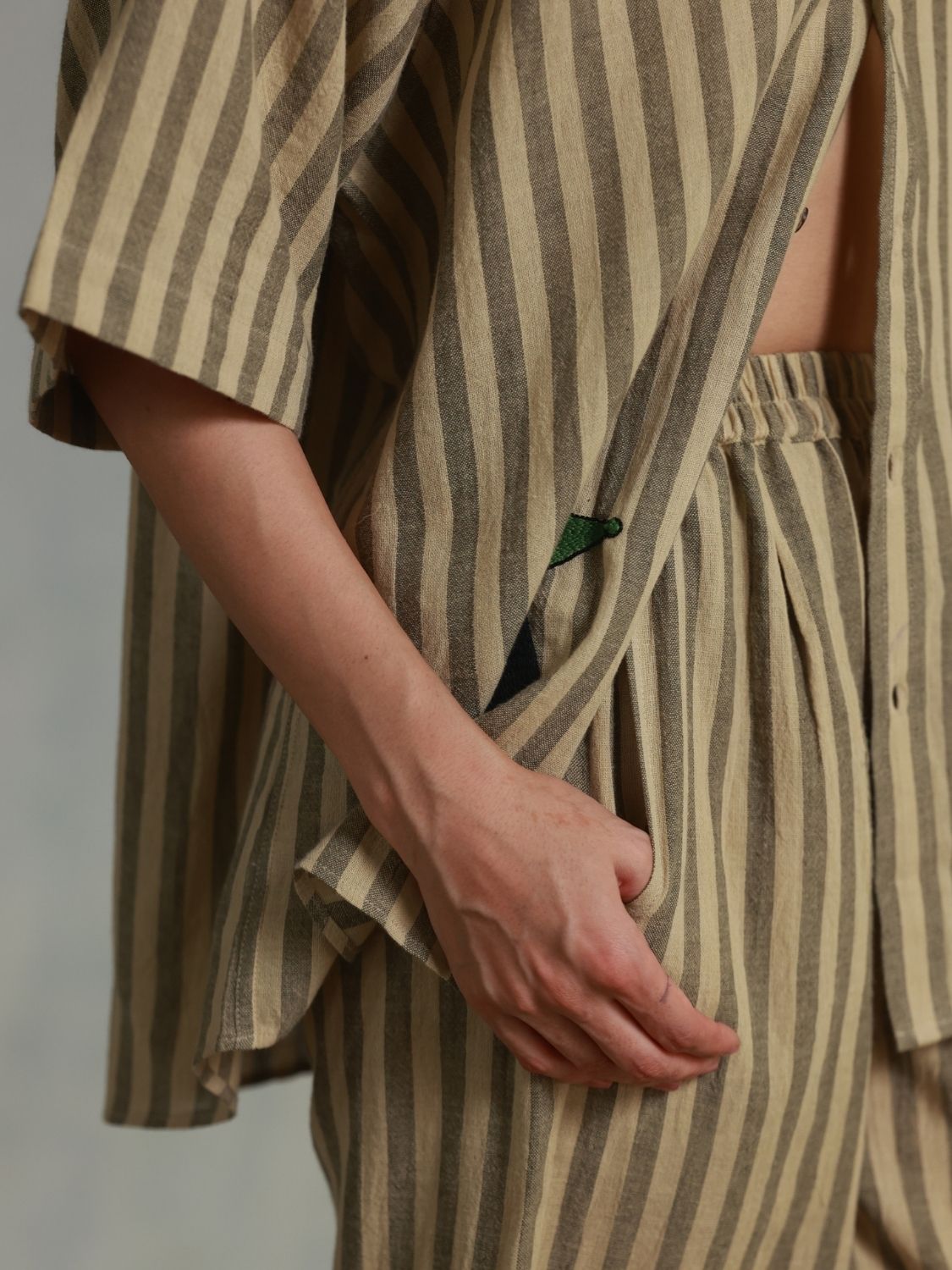 Brown Stripes Box Pleats Pants