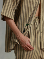 Brown Stripes Box Pleats Pants