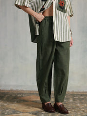 Green Checks Box Pleats Pants