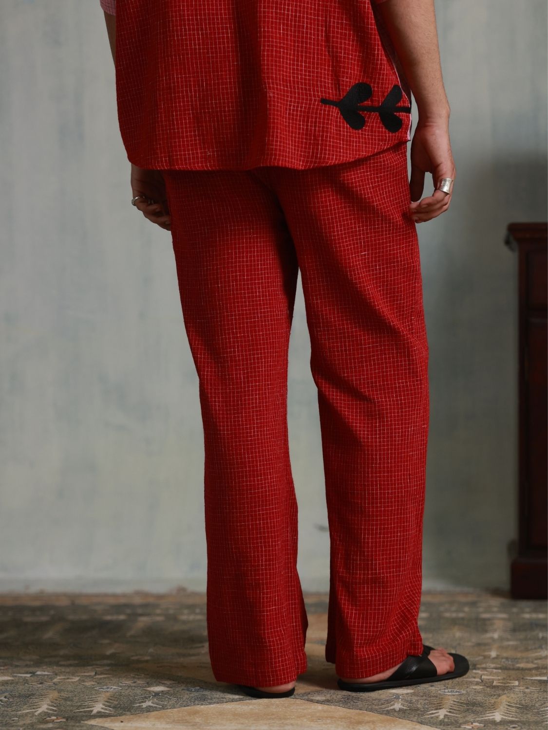 Red Checks Relaxed Fit Pants (Men)