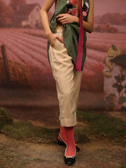 Stitchline Pants - Beige with green stitch