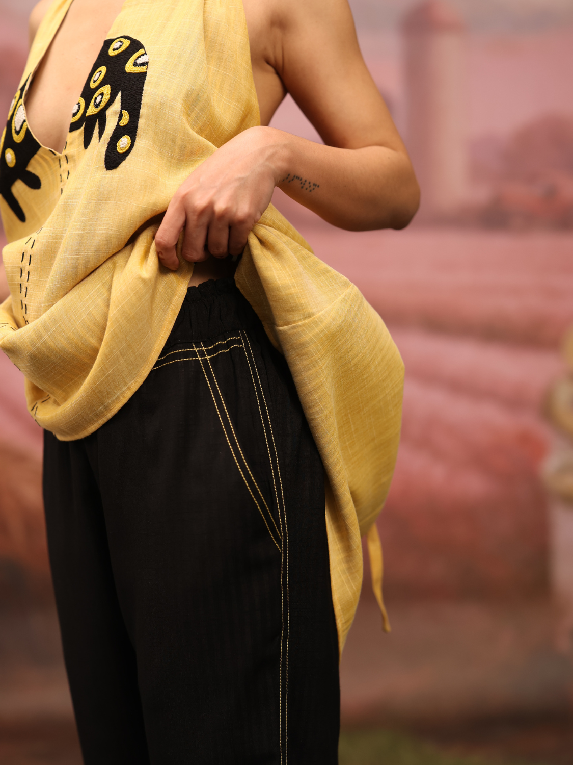 Stitchline Pants - Black with Yellow stitch
