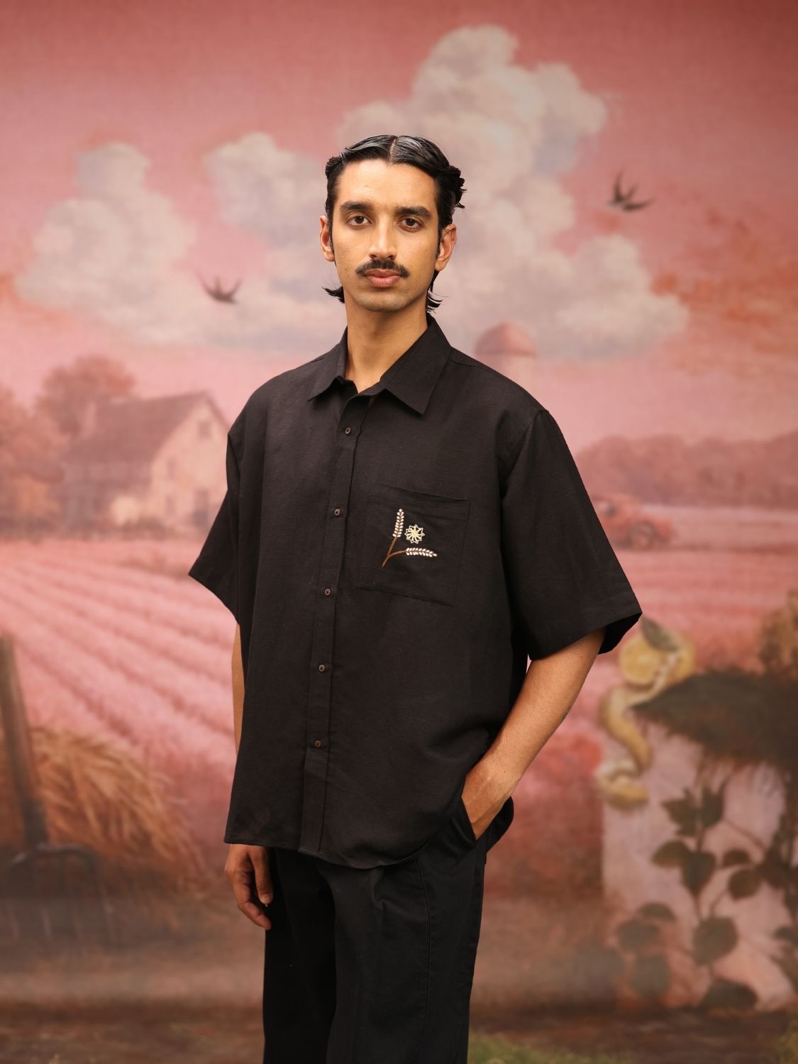 Bold Black Patch (Black) Oversized Shirt