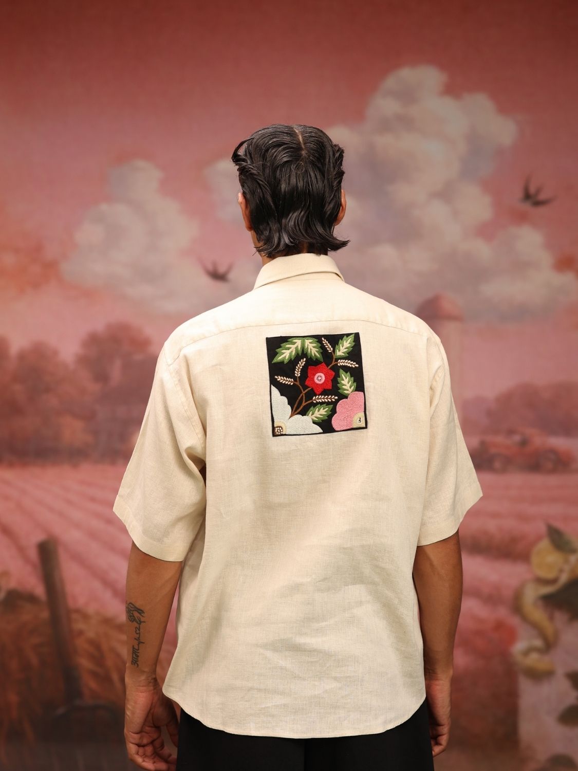 Bold Black Patch (Cream) Oversized Shirt