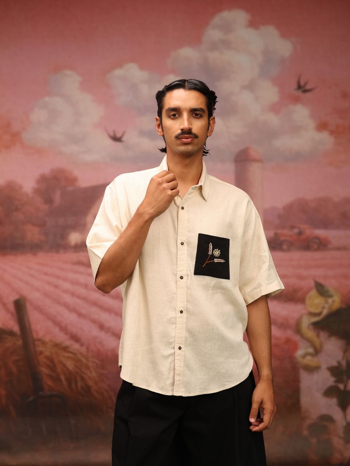 Bold Black Patch (Cream) Oversized Shirt
