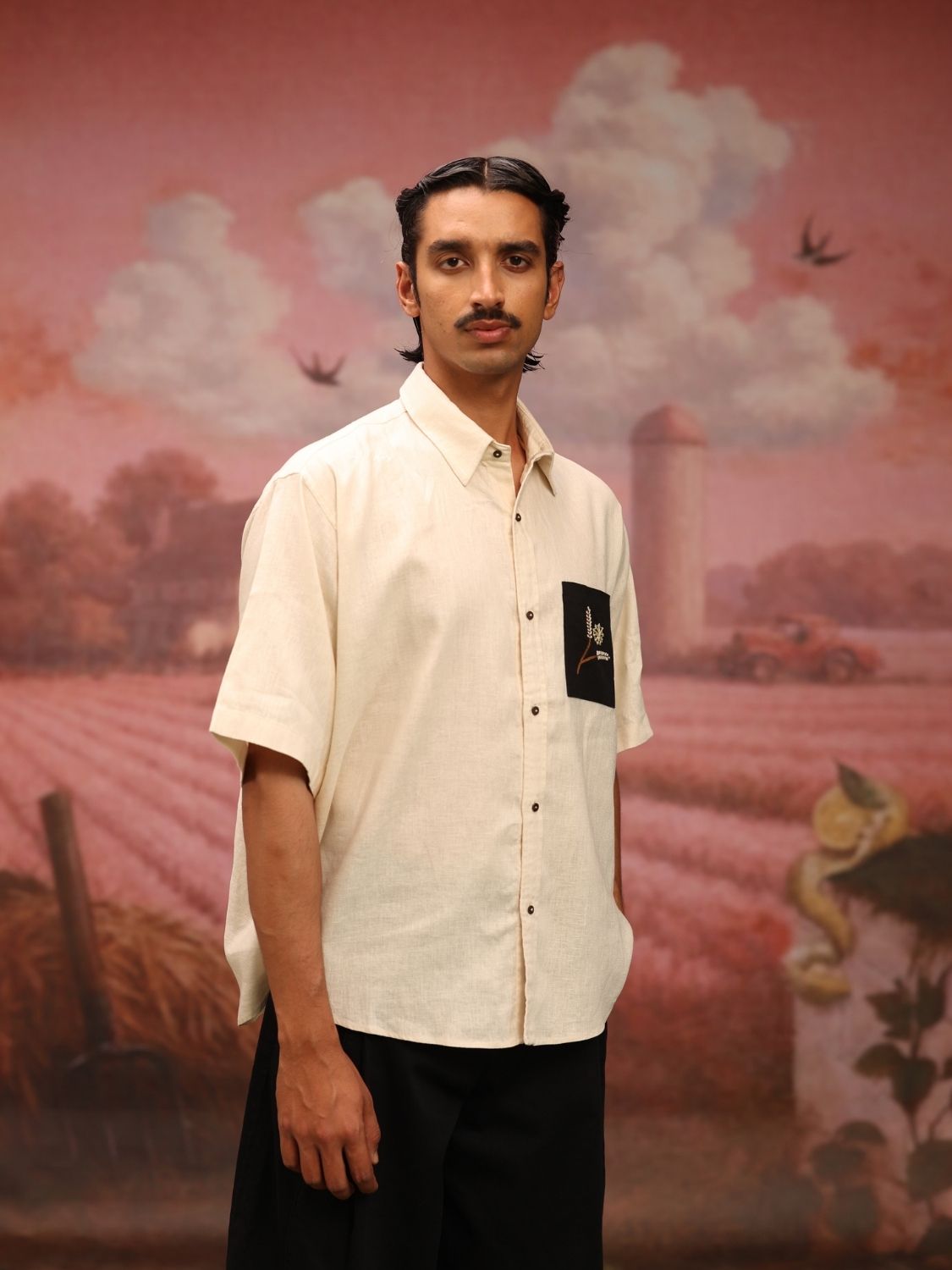 Bold Black Patch (Cream) Oversized Shirt