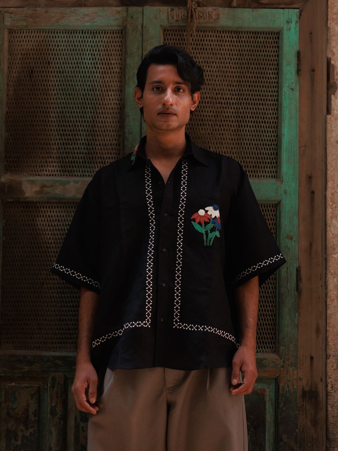 Wildflower Pocket (Black) Oversized Shirt