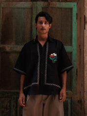Wildflower Pocket (Black) Oversized Shirt