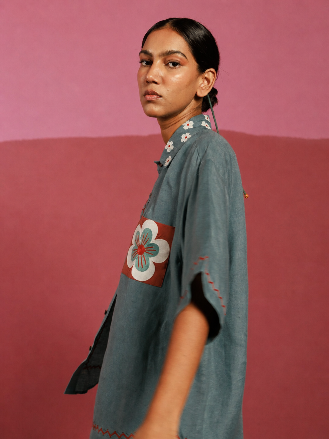 Drama in Gray Teal Oversized Shirt