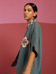 Drama in Gray Teal Oversized Shirt
