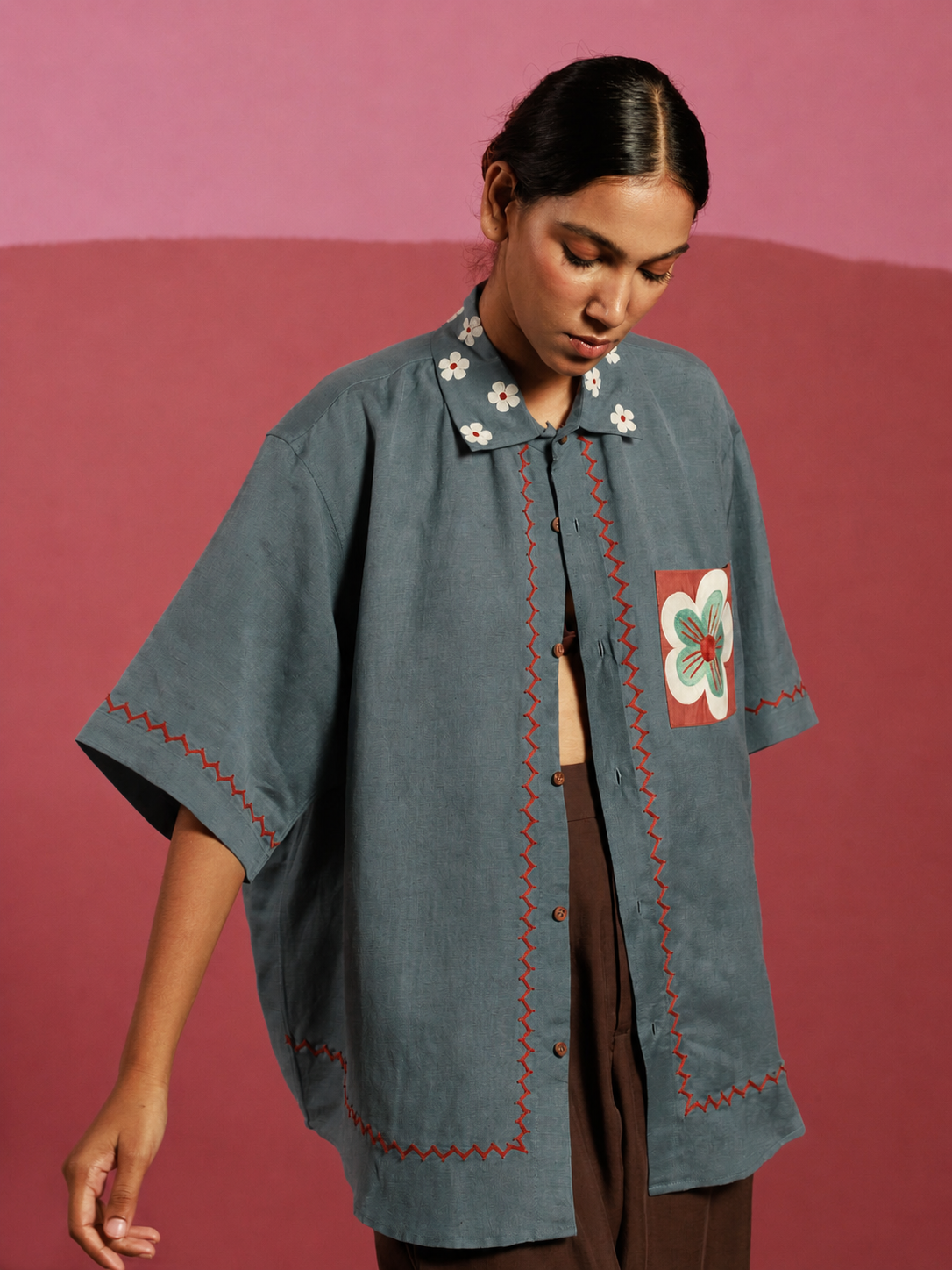 Drama in Gray Teal Oversized Shirt