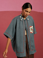 Drama in Gray Teal Oversized Shirt