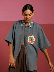 Drama in Gray Teal Oversized Shirt